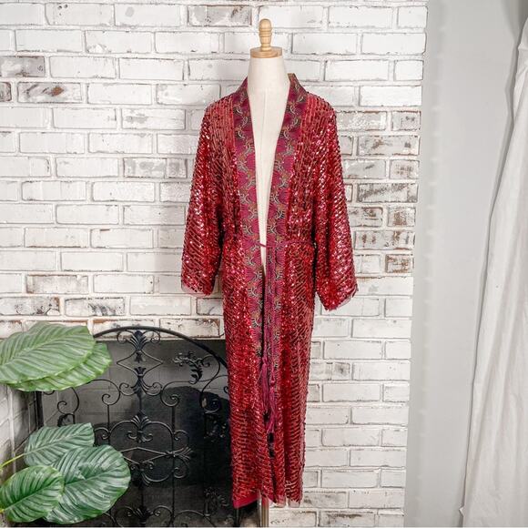Free People Light Is Coming Visit Kimono Sequin Embellished Duster Jacket M - Picture 2 of 16